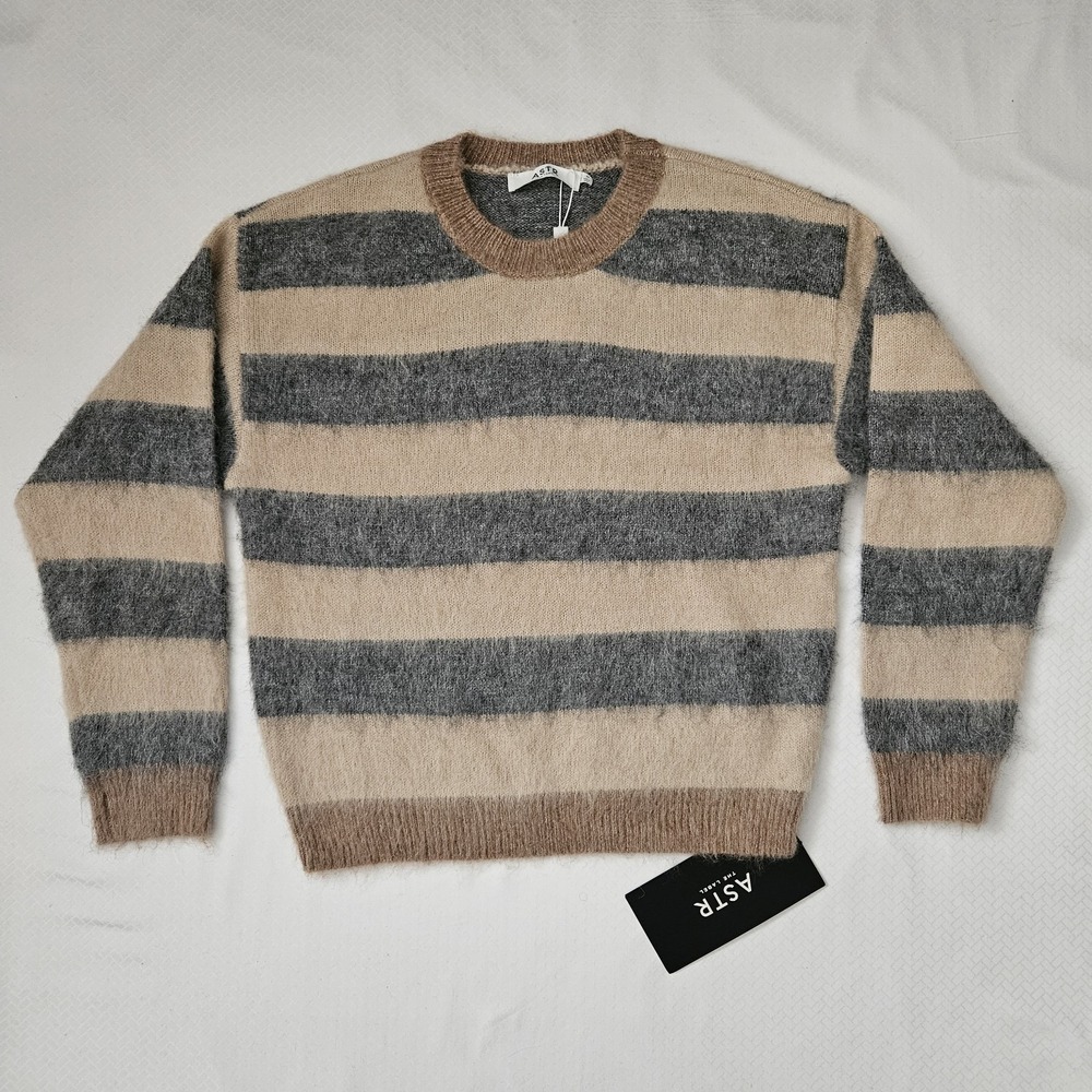 Striped Sweater Women Wool Alpaca Blend Crewneck Cozy Casual